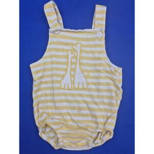 Vintage 80s Carters Yellow White Striped 12M One-piece Outfit Giraffes